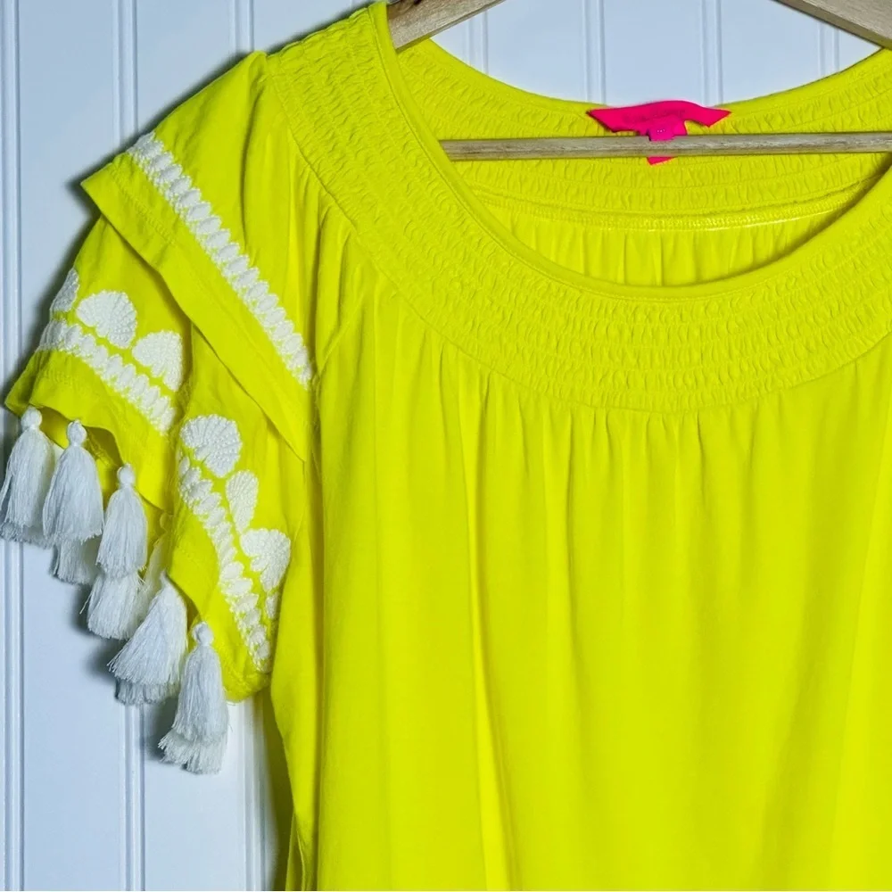 Lilly Pulitzer Nailah Tassel Sleeve Lillys Lemon Pima Cotton Women's Top Sz M - Picture 6 of 9
